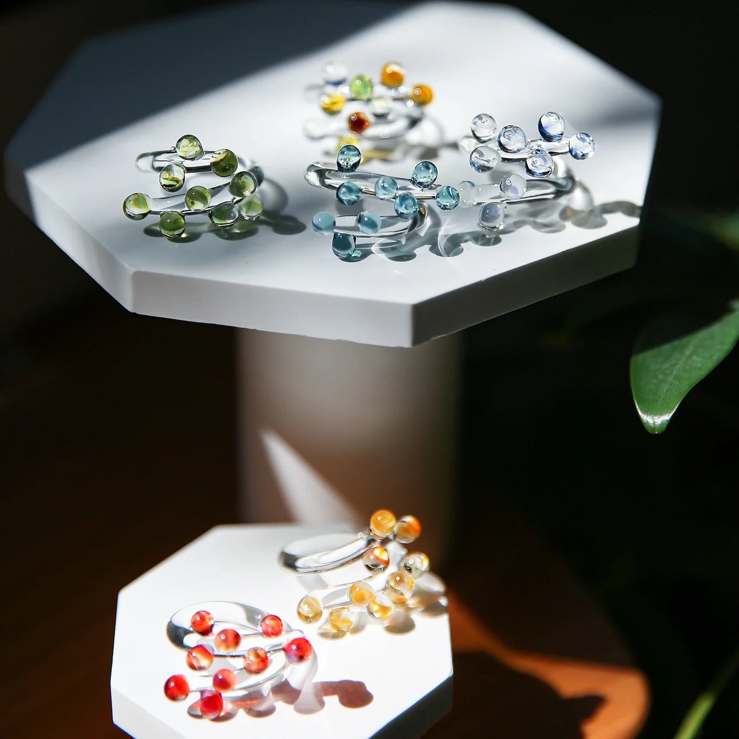 1pc Handcrafted Rainbow Glass Dewdrop Ring Colorful ball Ring Couple's Personalized High-end Round Ring Women Party Jewelry