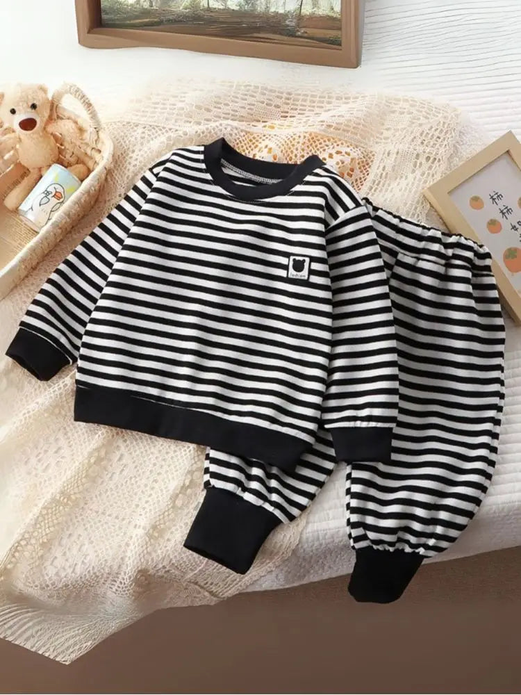 Children's Sweatshirt Set Fashion Boys' Sports Suit Girls Baby Classic Stripes Hoody Sweater Autumn Boys Street Dance Costume