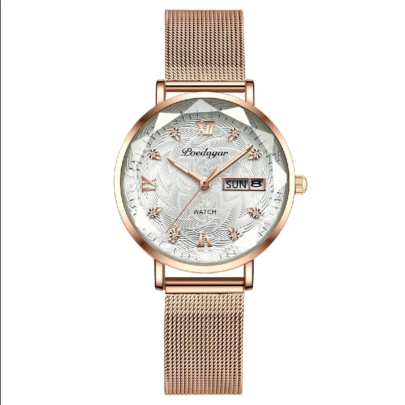 POEDAGAR Elegant Luxury Women Watch Waterproof Luminous Date Week Ladies Watches Fashion Stainless Steel Quartz Woman Wristwatch