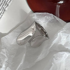 Foxanry Minimalist Silver Color Cuff Rings for Women Couples New Fashion Creative Smooth Pattern Geometric Party Jewelry Gifts