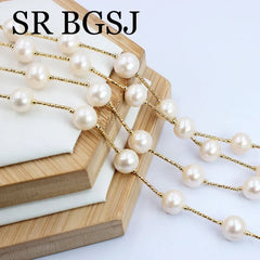 11-12mm Big White Real Natural Freshwater Pearl Long Sweater Necklace