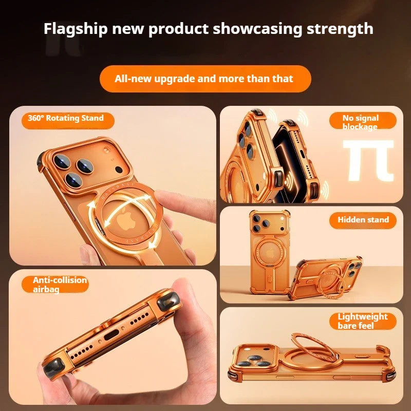 iPhone 17 Pro Max 17 Pro Phone Case Magnetic With 360°Rotation Stand Frameless Shell Magsafe Shockproof Protector Cover