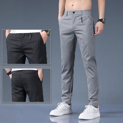 Men's Back Elastic Waist Small Suit Pants, Loose Straight Trousers