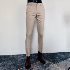 High Quality Solid Color Business Fashion Casual Slim Fit Ankle Trouser Mens Clothing