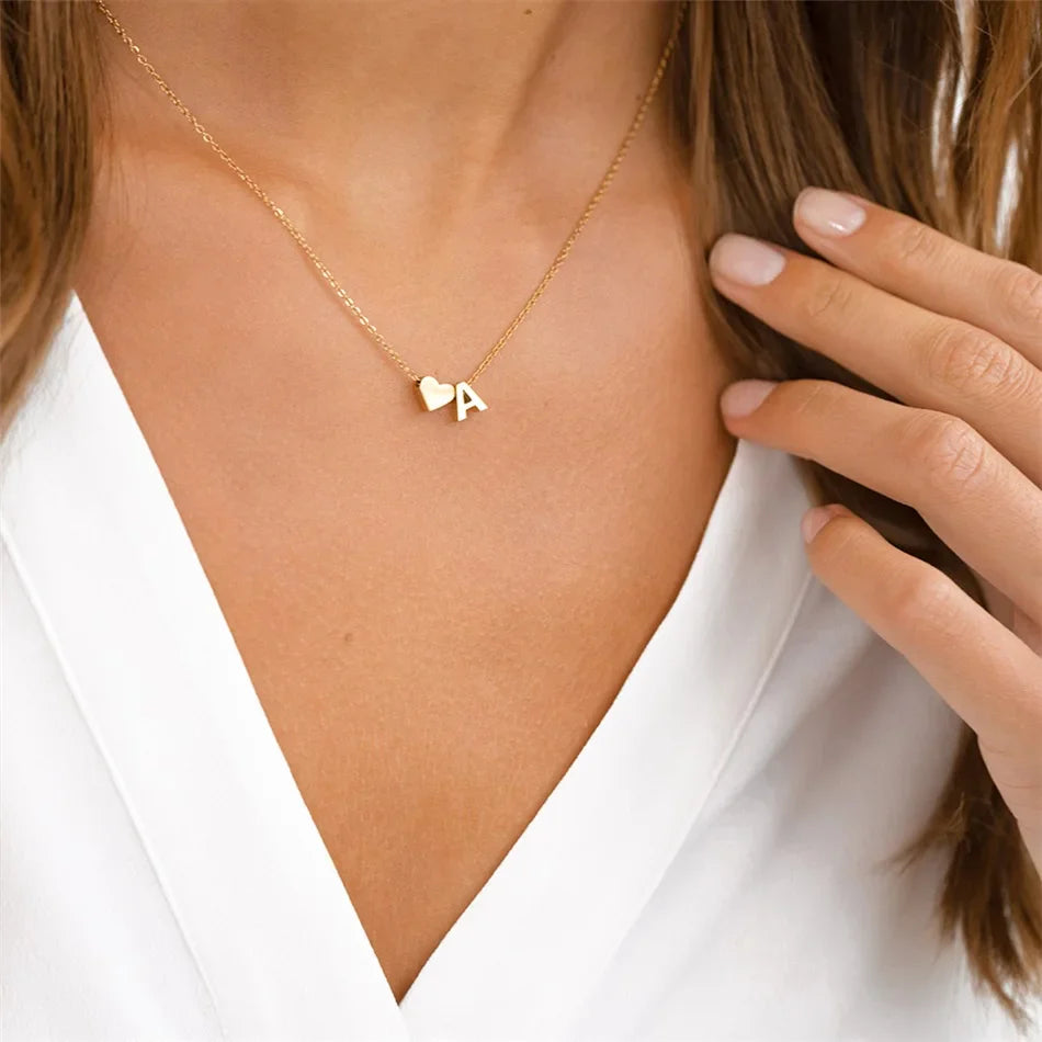 eManco 6MM Heart Dainty Initial DIY Necklace Gold Color Letter Choker Necklace For Women Pendant Jewelry Gift
