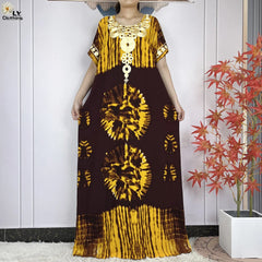 Abaya African Women Dashiki 100% Cotton Floral Casual Dress