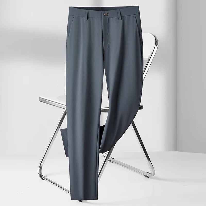 High-End Ice Silk Stretch Non-Ironing Casual Pants Men's Summer Thin Stretch