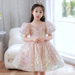 Kids Birthday Party Dresses for Little Girl Size 2 To 14 Years Prom Sequin Dress