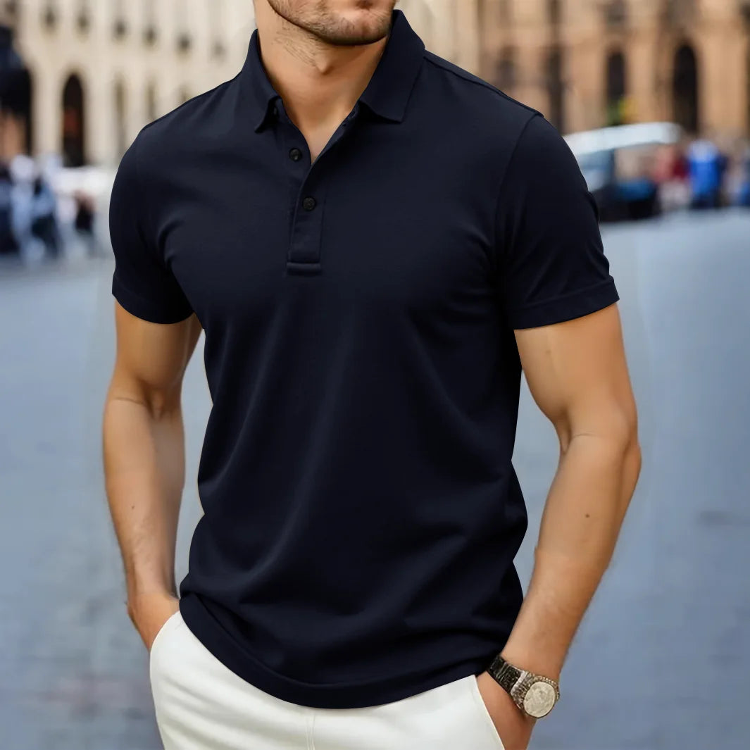 New Men's Business Casual Short Sleeved Shirt Solid Color Polo Shirt Fashionable Breathable Comfortable Versatile Top