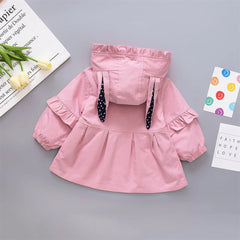 Children'S Jacket Girl Baby Solid Ear Hat Double Breasted Cute Long Sleeve Coat