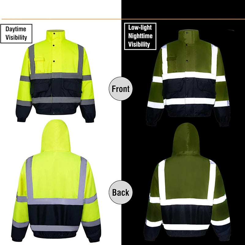 Safety Hoodie Jacket for Men Construction Windbreaker Fleece Coat