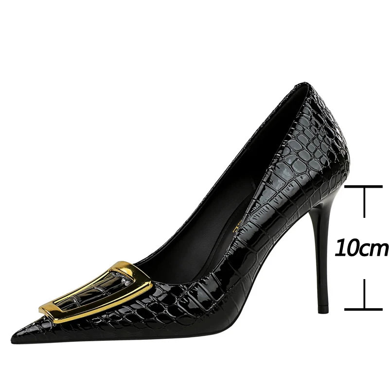 BIGTREE Shoes Women 10 Cm Metal Buckle Ladies Pumps Luxury Women's Banquet Shoes Stilettos High Heels Women Sexy Party Shoes