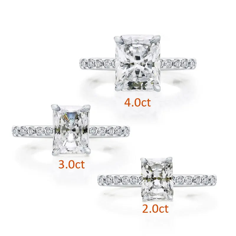 DEZO Moissanite Solitaire Engagement Rings 2/3/4ct Radiant Cut D Color Solid