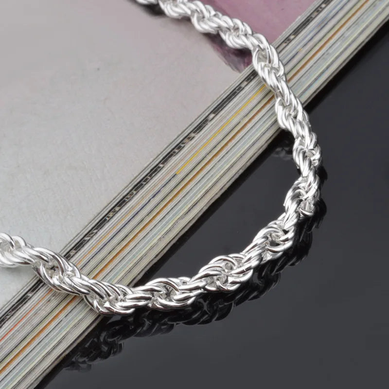 4MM Silver Plated Twisted Rope Bracelet Jewelry For Women And Men Fashion Chain Charm Flash Jewelry Accessories