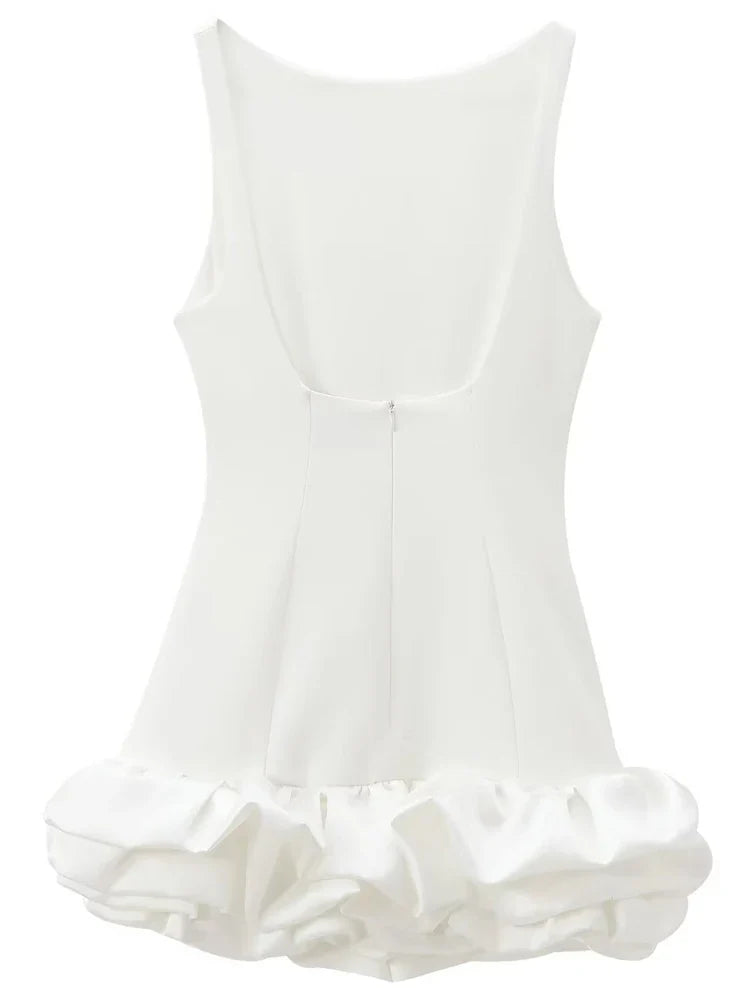 HXAO White Short Dress Women's Ruffle Backless Party Dresses Black Red Sleeveless Bodycon Mini Dress Woman Summer Sexy Vestidos