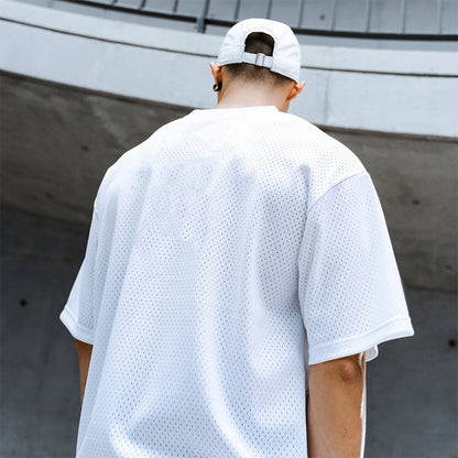 Oversized Loose Men's Casual Sport T-Shirt Gym Bodybuilding Fitness Short Sleeve Shirt Summer Mesh Quick Dry Breathable Clothing