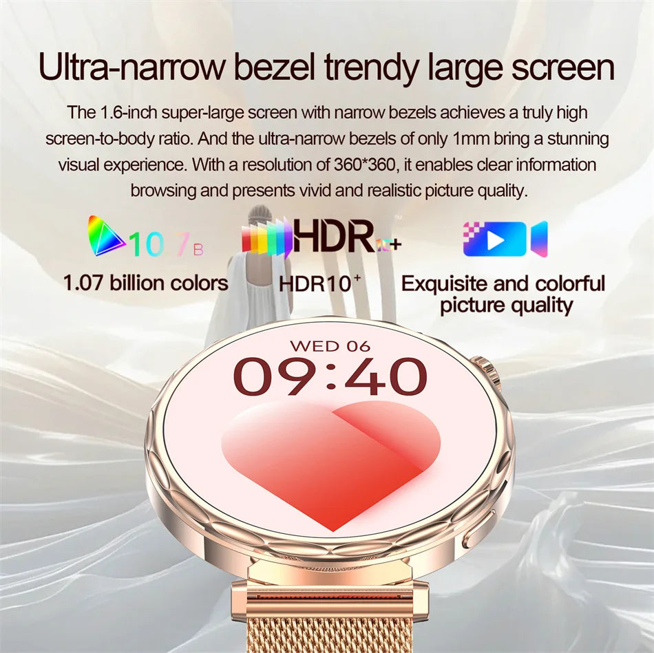 Fashion Women's Smart Watch AMOLED HD Screen Health Monitoring GPS Sports Track Watch Bluetooth Call Smartwatch Android IOS