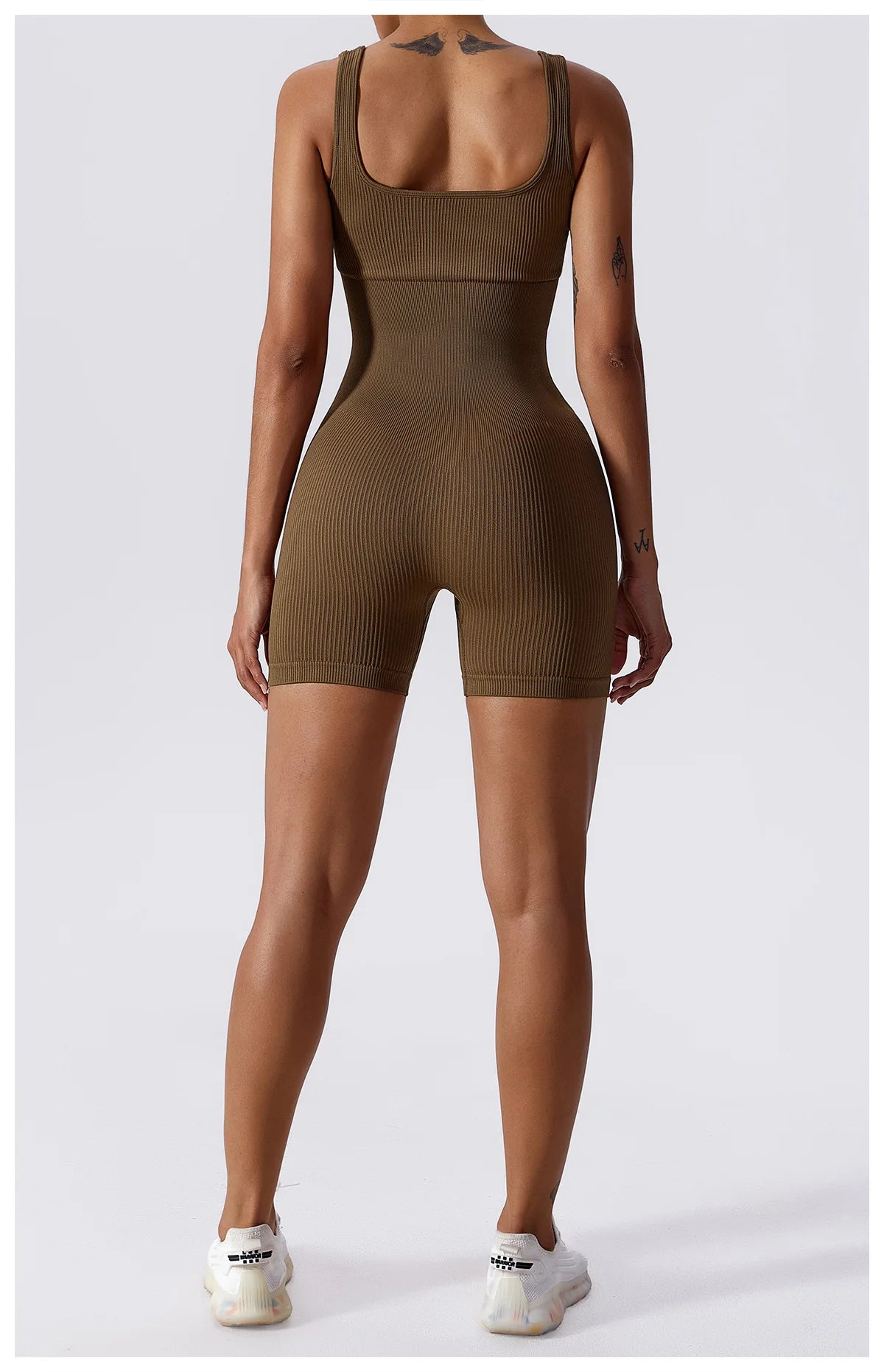Women's Yoga Rompers One Piece Tummy Control Seamless Ribbed Jumpsuit Padded