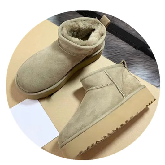 Winter Women's Boots Platform Real Sheepskin Wool Snow Boots Warmer Ladies
