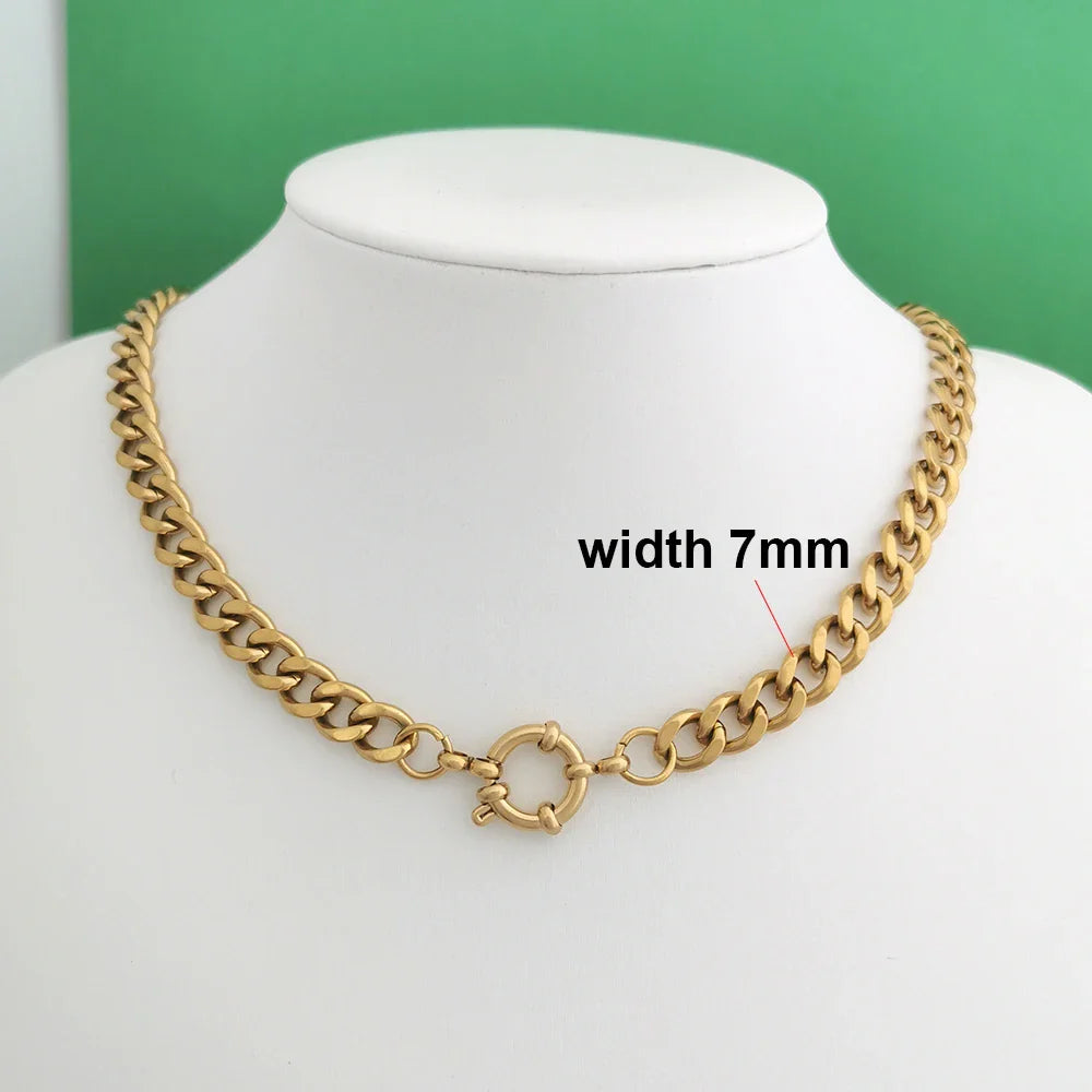QMHJE Spring Sailor Clasp Necklace Women Men Choker Stainless Steel Geometric Paperclip Link Chain Rolo PVD Gold Color Wholesale