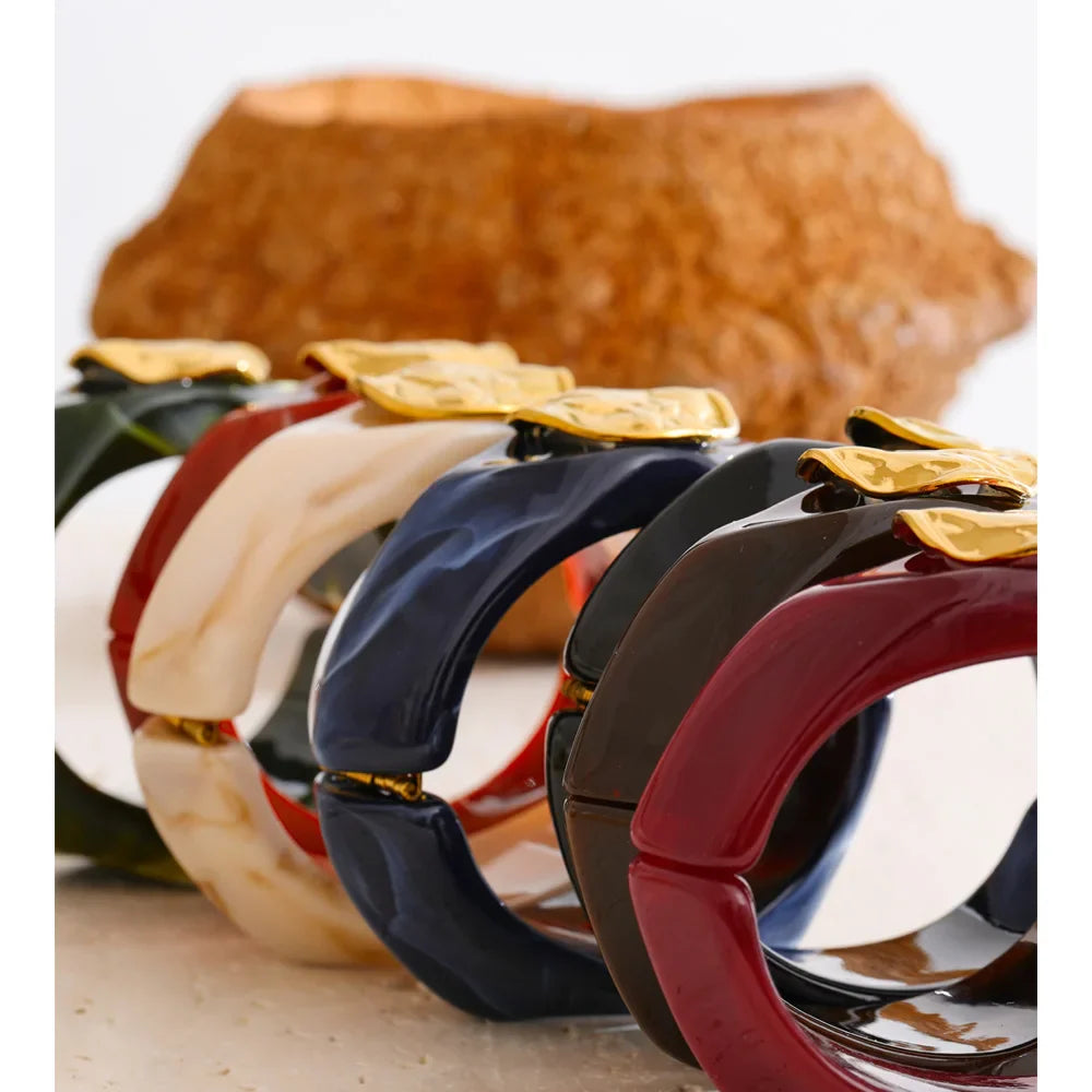 Yhpup 60mm Multi-Color Resin Wide Bracelet Bangle 2025 Exclusive Waterproof Stainless Steel Hot Style Fashion Wrist Jewelry Gift