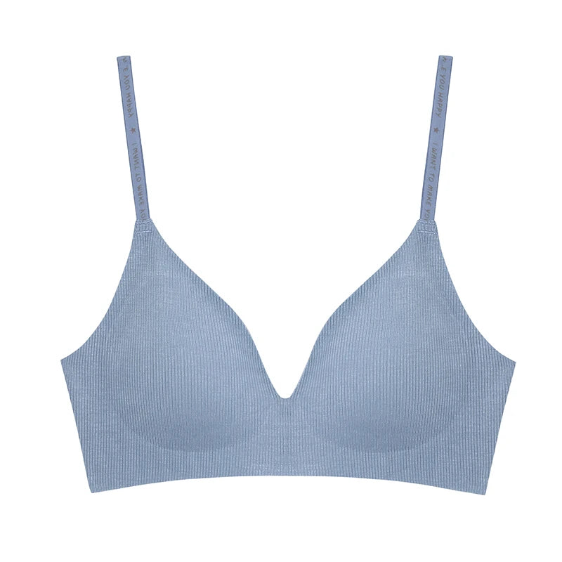 Women Wireless Bra Deep V Padded Bralette S-XL Trendy Stripe Knitting Bras