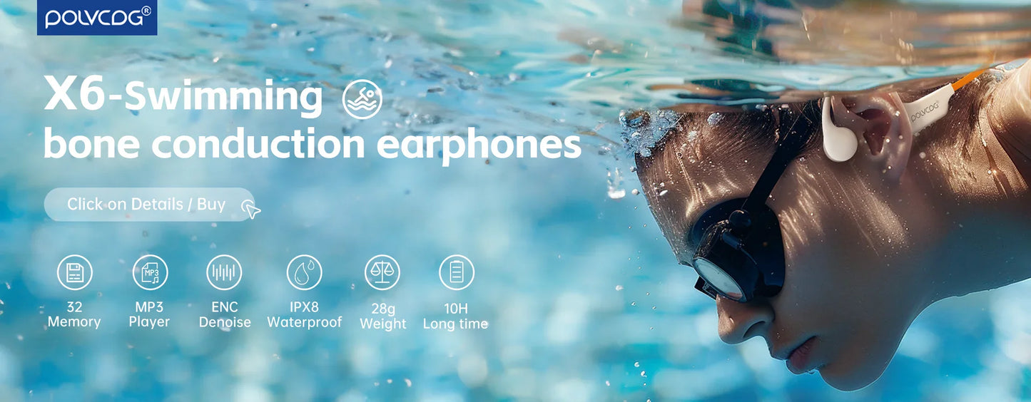 POLVCDG Bone Conduction Headset IPX8 32GB Bluetooth 5.3 Wireless Swimming Headset with Microphone Waterproof Exercise Fitness