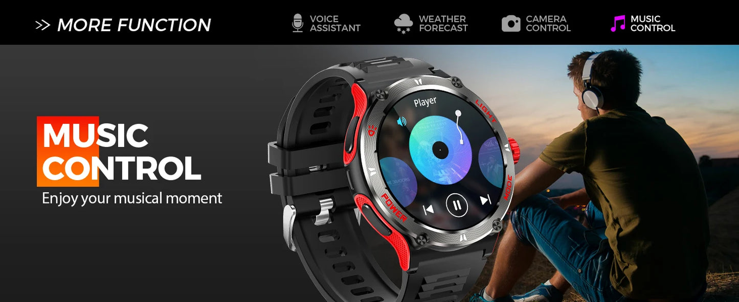 EIGIIS Smart Watch 3ATM Waterproof 1.53" KT76 Men Sport With Compass And LED Flashlight Heart Rate Sleep Analysis Bluetooth Call