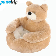 Semi-Enclosed Bear Pet Dog Bed Ultra Soft Cat Bed Detachable Plush Puppy Bed