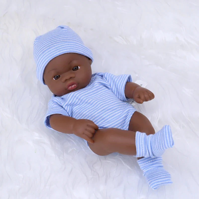 Black American Reborn Dolls Cute Mini 20cm Baby Bebe Doll Toys Full Body Vinyl Soft Girl Doll Reborn Baby Doll Toys Gift