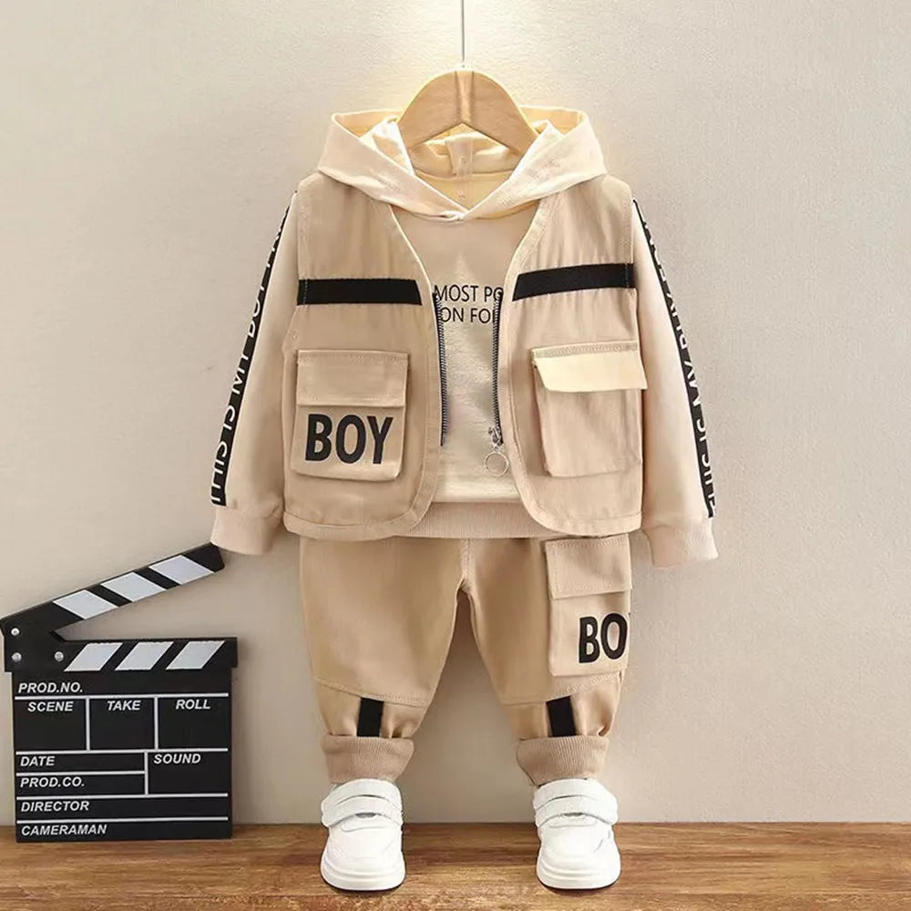New Spring Autumn Baby Clothes For Boys Suit Children Fashion Hoodies Vest Pants 3Pcs/Set Toddler Sports Costume Kids Tracksuits