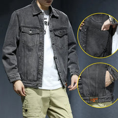 Autumn Men's Retro Gray Denim Jacket Fashion Casual Cotton Cowboy Coat