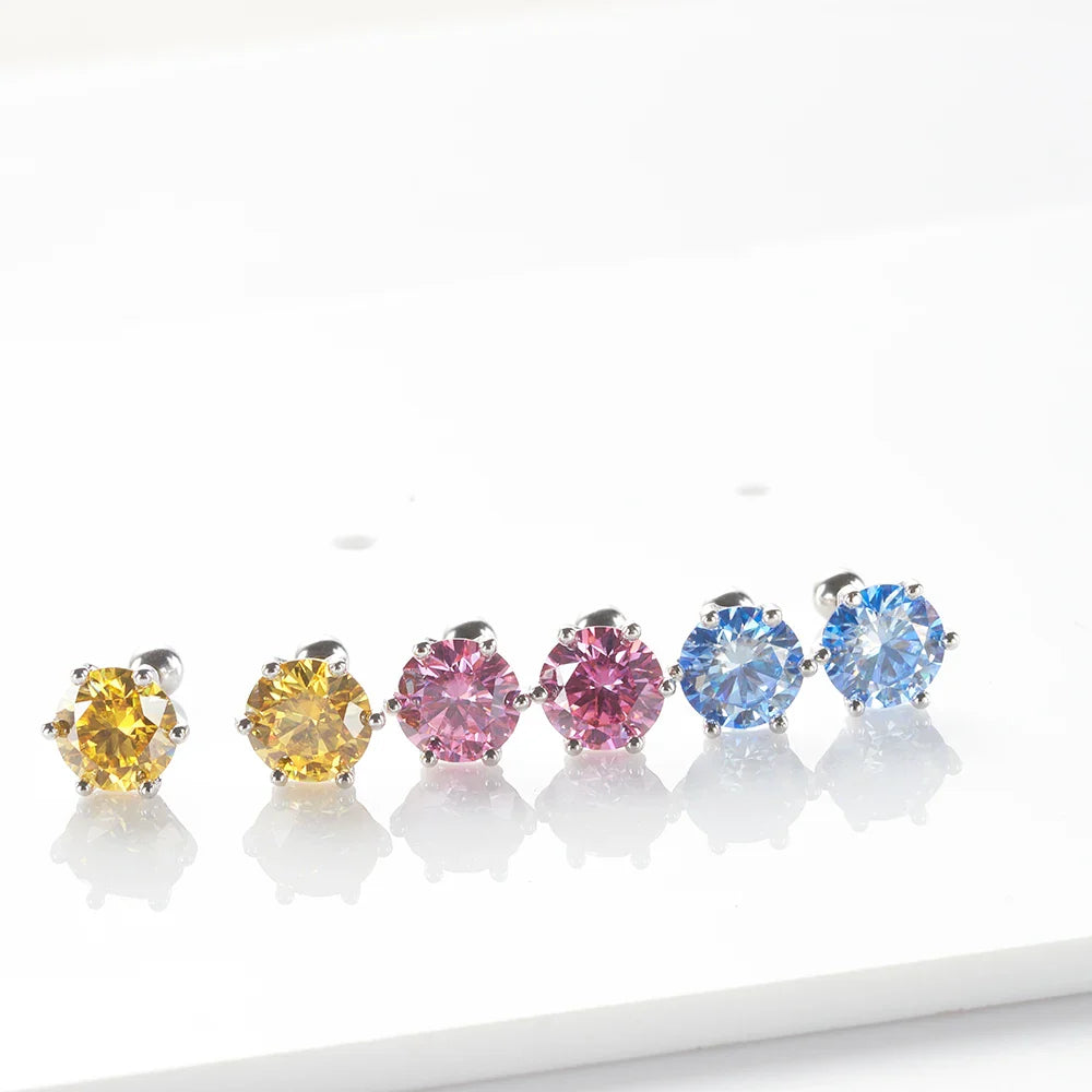 Gica Gema 0.5-2ct Moissanite Screw Stud Earrings D Color 925 Sterling Silver Diamond Earrings For Women Wedding Fine Jewelry