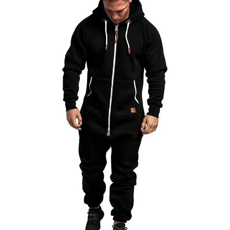 New Custom 3D Full Design Jumpsuit Pajamas Long-sleeved sports pants solid color splicing casual sweater men's zipper hoodie