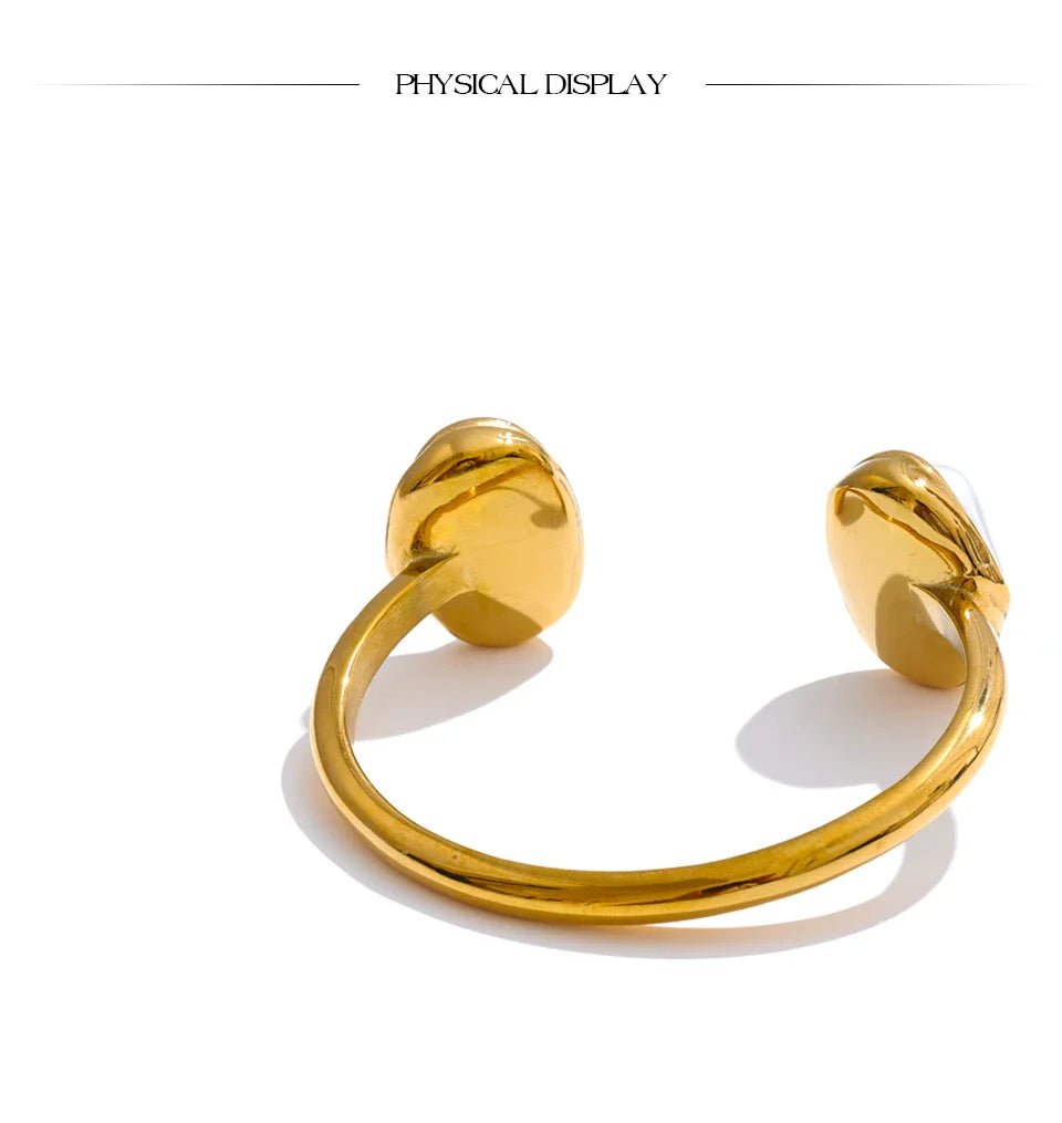 Yhpup 59mm Stainless Steel Baroque Simulated Pearls Cuff Bracelet Bangle Tarnish Resistant Gold Color Wrist Jewelry New