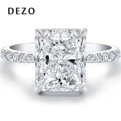 DEZO Moissanite Solitaire Engagement Rings 2/3/4ct Radiant Cut D Color Solid