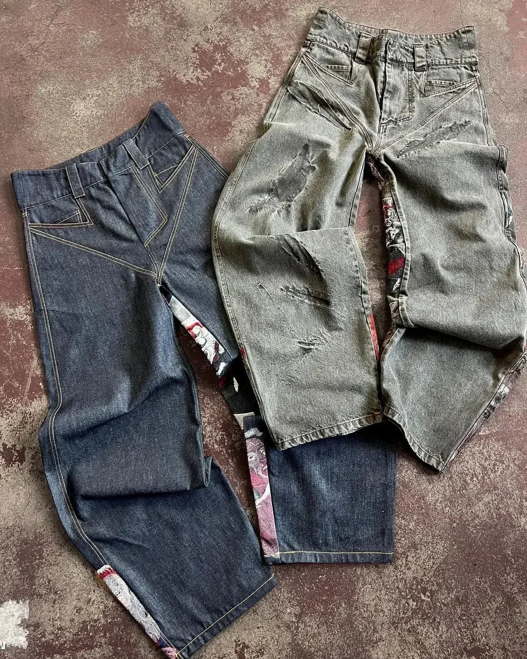Hip Hop Punk Embroidery Printed Baggy Jeans Y2k Jeans Men Heavy Craftsmanship