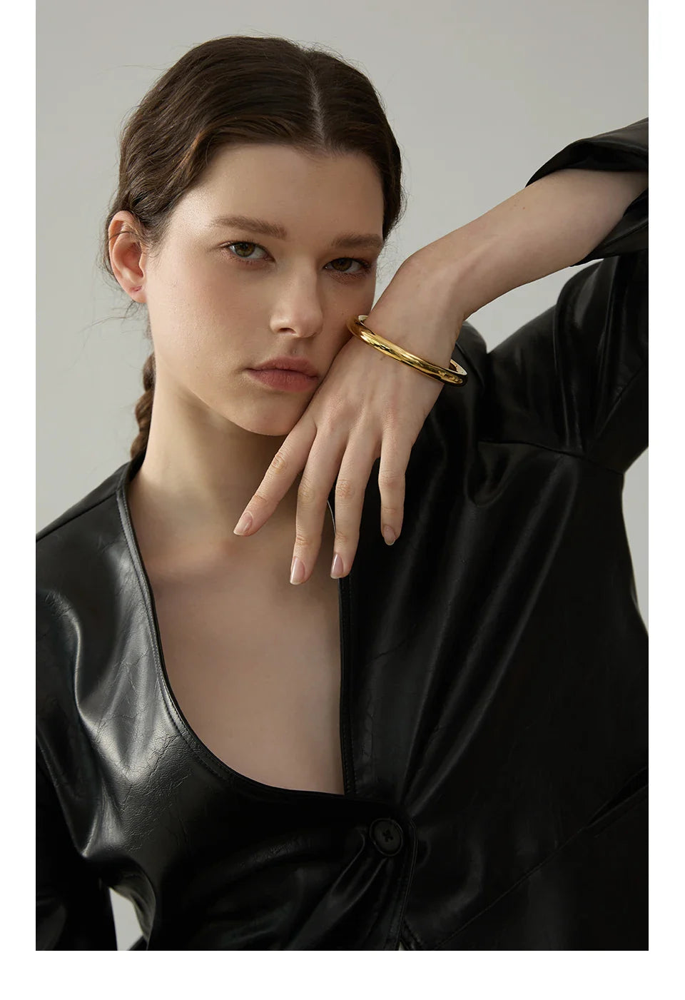 Yhpup 65mm Polished Textured Waterproof Stainless Steel Big Bracelet Bangle Statement Glossy Minimalist Jewelry High Quality