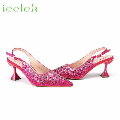 Hot Selling New Fashionable Fuchsic Color Pointed Toe Shoes Matching Bag Set For Offices Ladies Party in Dress