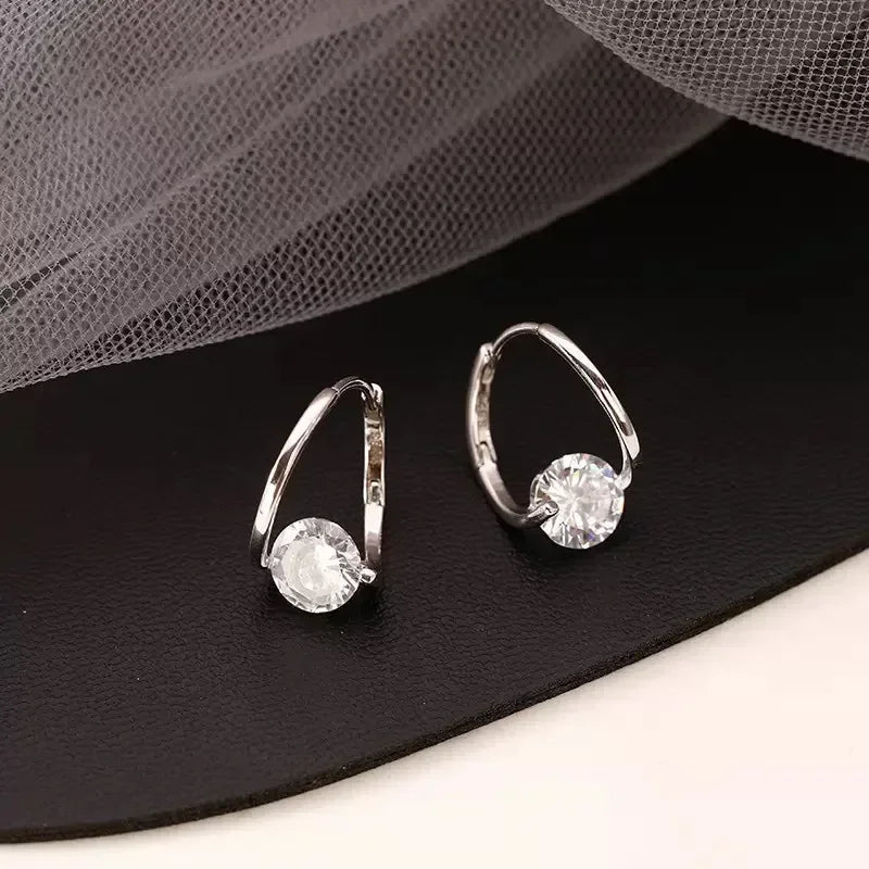 2024 New Fashion Gold Color Round Zircon Simple Drop Dangle Earrings for Women Charm Korean Hoop Jewelry Wedding Birthday Gift