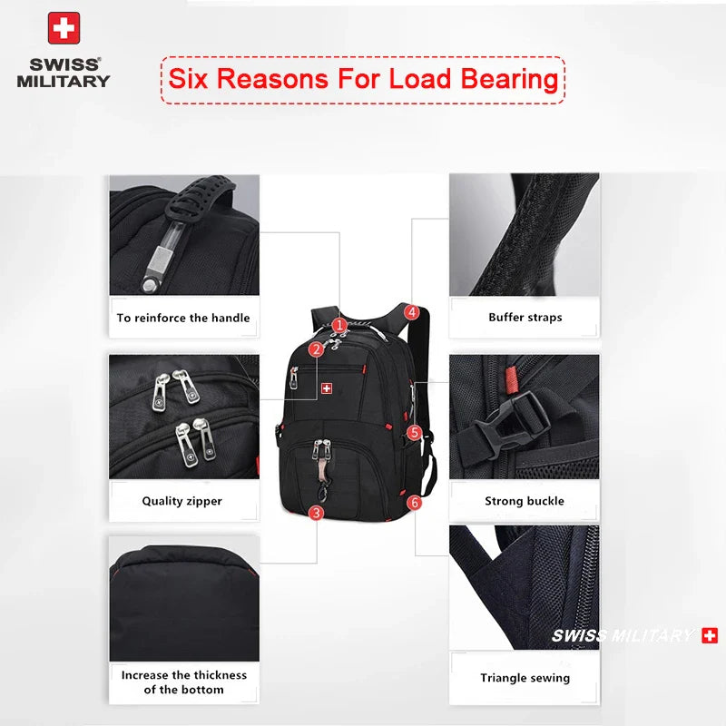 SWISS MILITARY Fashion Travel Multifunction Large Capacity Male Bag Usb Charging Waterproof 23 inch Laptop Backpack Men Mochila
