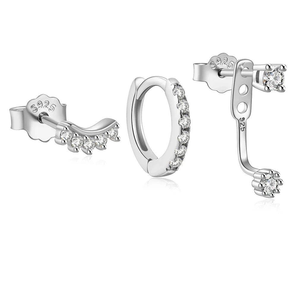 ROXI 925 Sterling Silver 3PCS DIY Hoop Earring With Piercing Stud Earring Set Women Men Party Wedding Jewelry Set pendientes 925