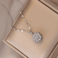 Light Luxury Style Women's Necklace Rotatable Zircon Sunflower Sunflower Creative