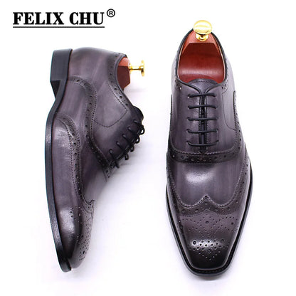 Luxury Men's Dress Shoes Genuine Calf Leather Oxford Shoes for Men Wingtip Brogue Comfortable Business Formal Shoes Male