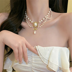 Elegant White Pearl Heart Necklace Vintage Pearl Choker Necklace For Women