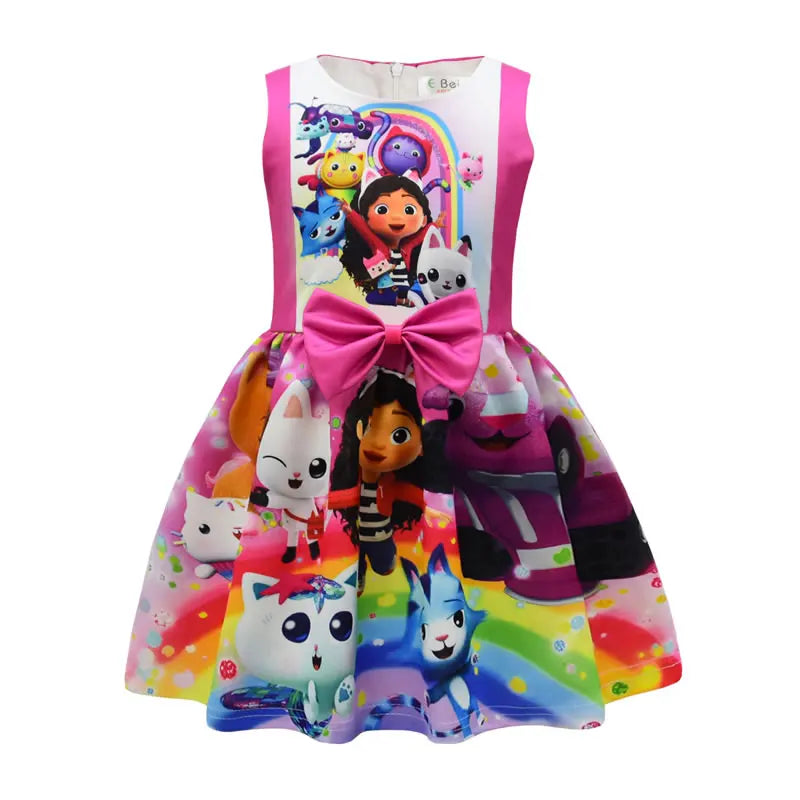 Gabby's Dollhouse Costume For Baby Girl Dress Gabby Doll House Summer Kid Up Print Bow Party Princess Frock Child Tunic Cloth