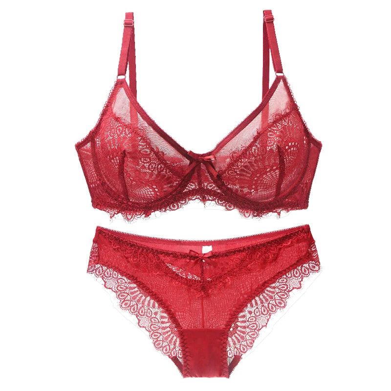 Lace Ultra Thin Thick Bra Panty Big Size Female Lingerie Set Women
