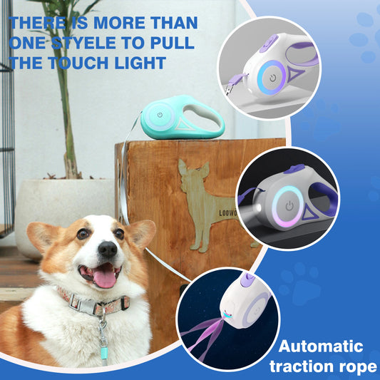 3/5M Automatic Retractable Dog Leash LED Luminous Leading Fashion Light Straps