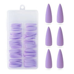 100Pcs/Box Black Matte False Nail Tips Reusable French Sharp End Stiletto Fake Nails Set Press on Nails