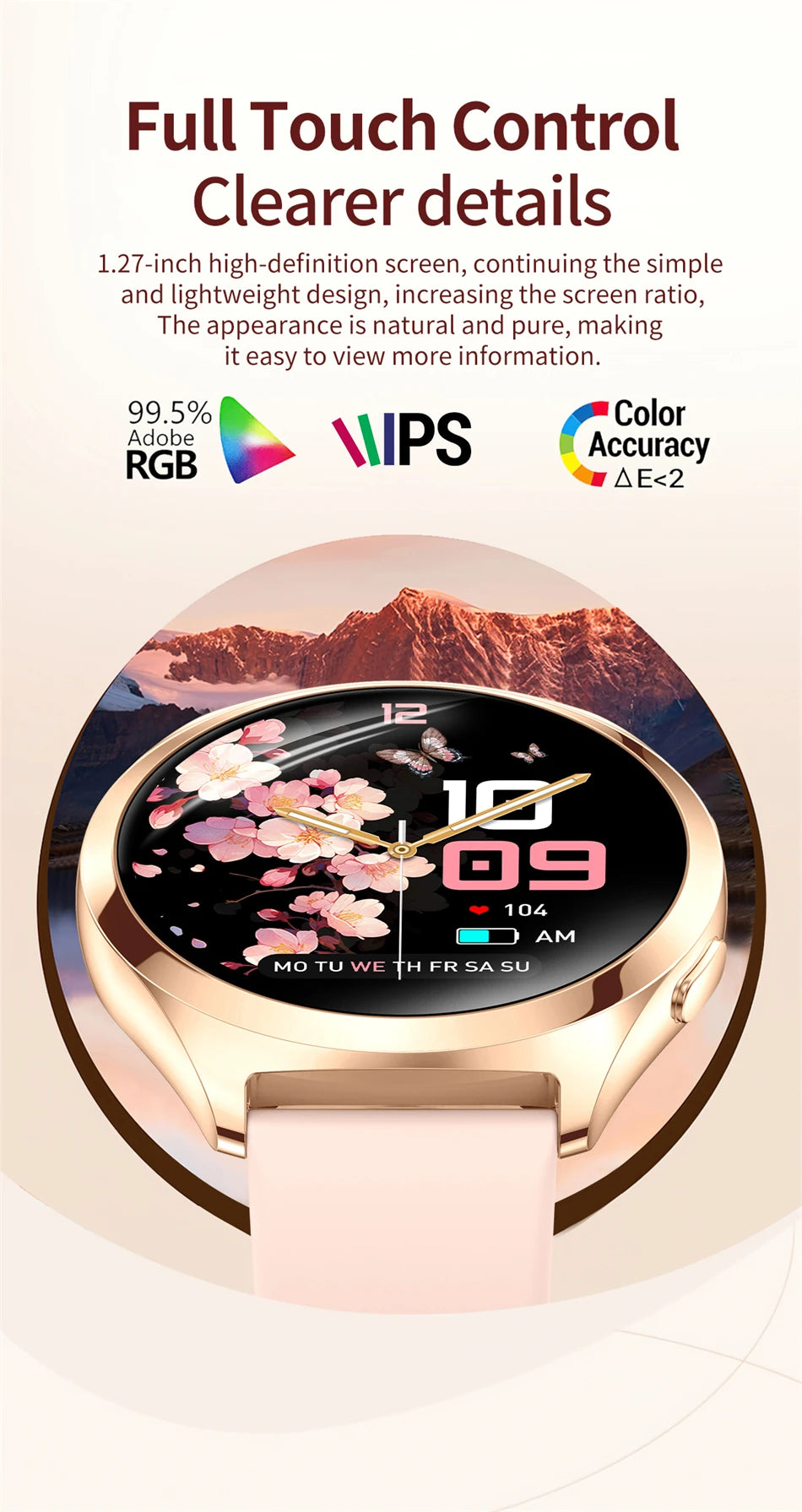 1.27inch AMOLED Women's Smart Watch Custom Watch Face Smartwatch Ladies Heart Rate Monitoring Bluetooth Call Waterproof Bracelet